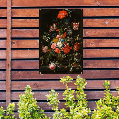 Bloemen in een metalen vaas - Abraham Mignon tuinposter
