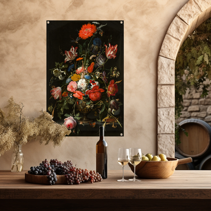 Bloemen in een metalen vaas - Abraham Mignon tuinposter