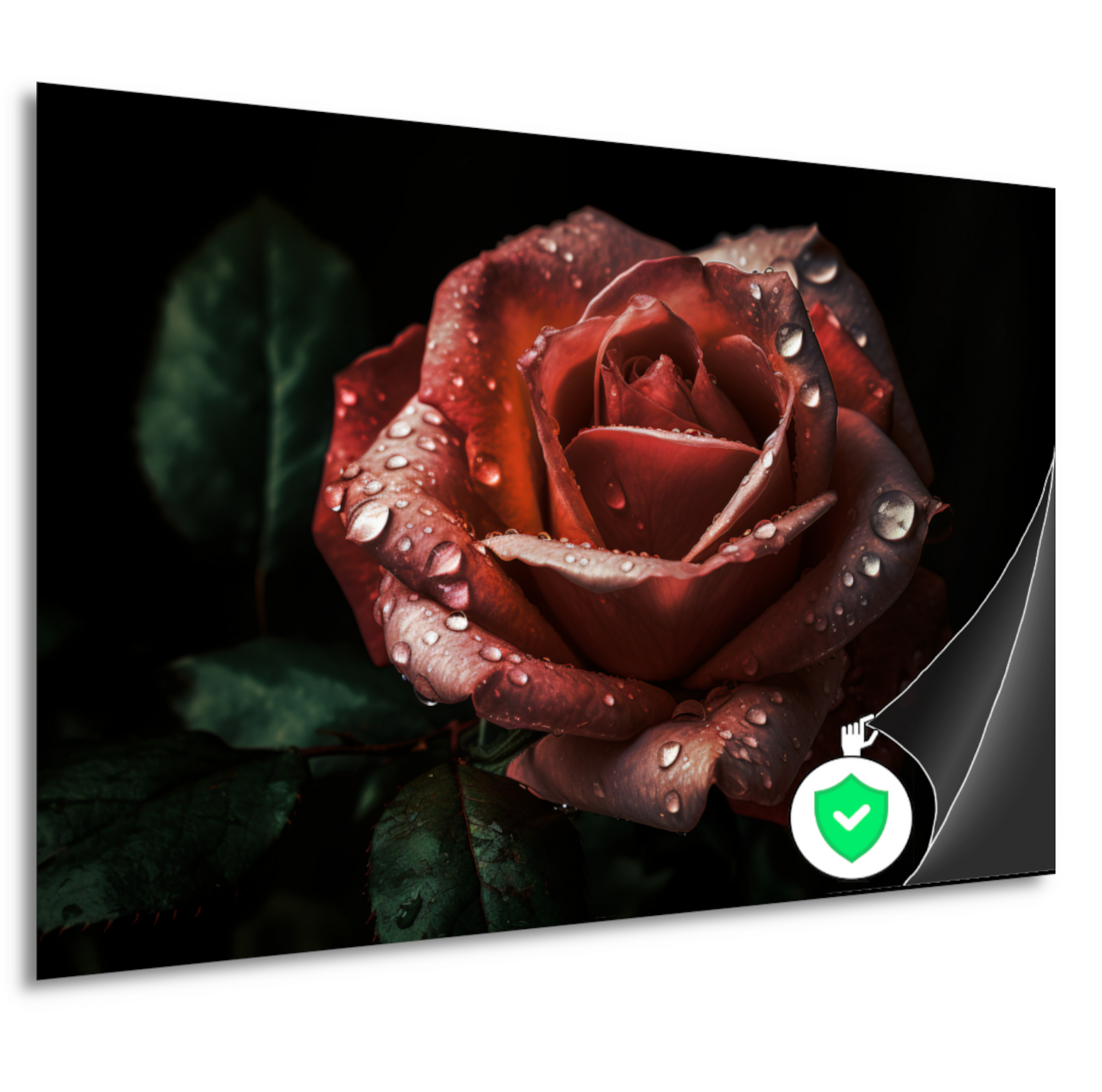 Roos met dauwdruppels in close-up poster