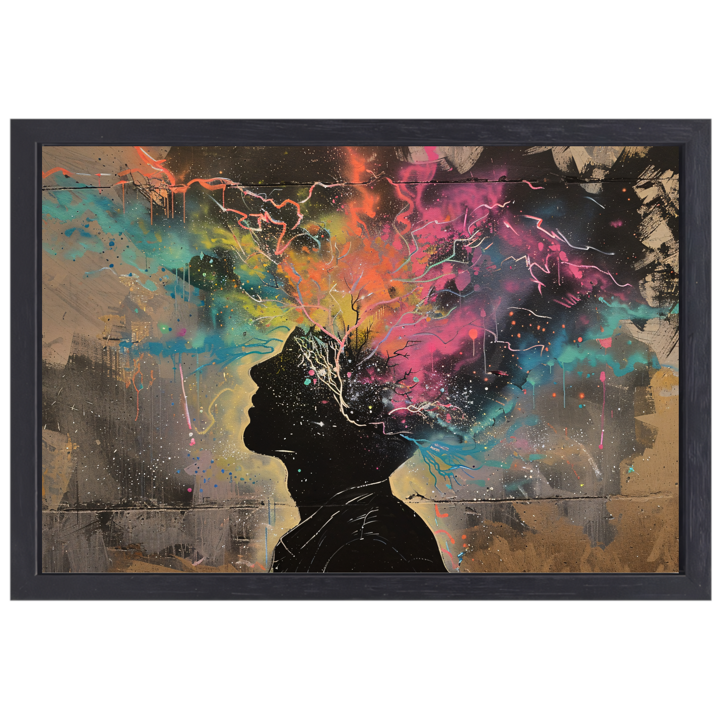 Menselijke Silhouet en Kleurrijke Natuurexplosie canvas met baklijst