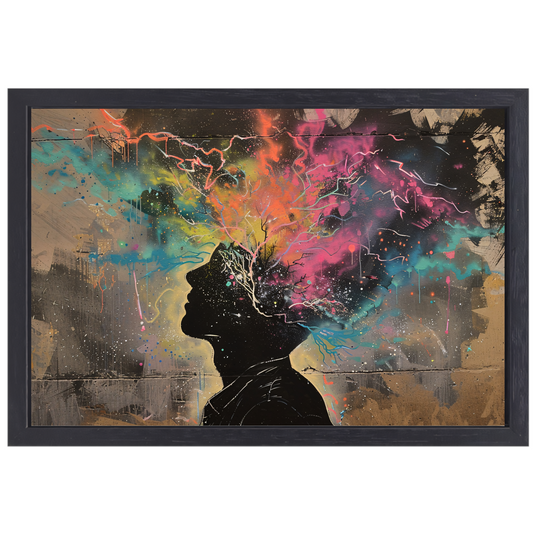 Menselijke Silhouet en Kleurrijke Natuurexplosie canvas met baklijst