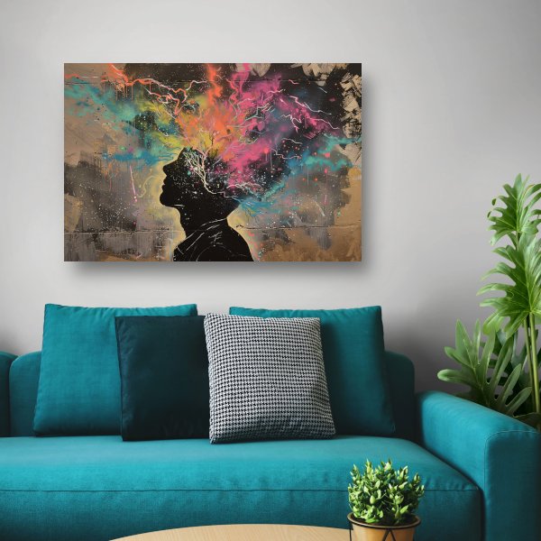 Menselijke Silhouet en Kleurrijke Natuurexplosie canvas