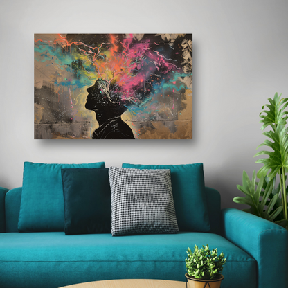 Menselijke Silhouet en Kleurrijke Natuurexplosie canvas