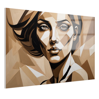 Geometrisch Portret van een Vrouw in Beige acrylglas