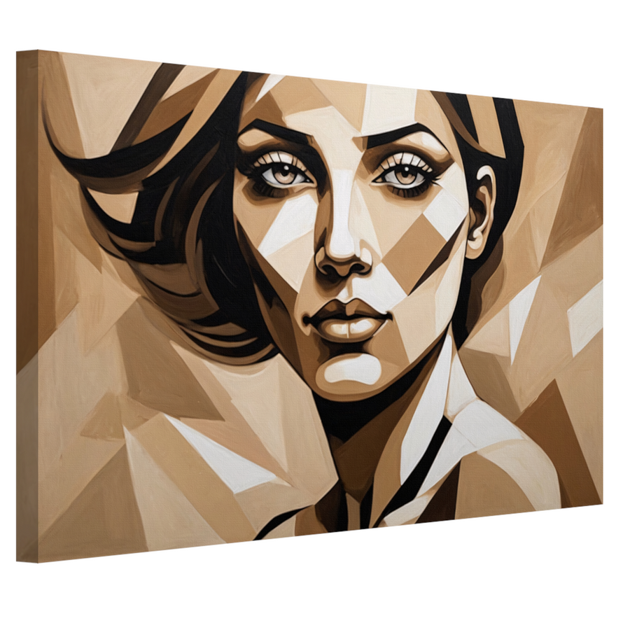 Geometrisch Portret van een Vrouw in Beige canvas