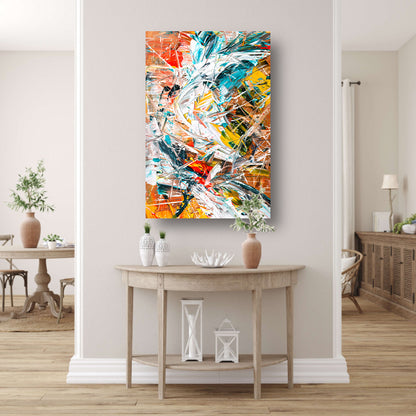 Dynamisch abstract schilderij met kleurrijke lijnen canvas