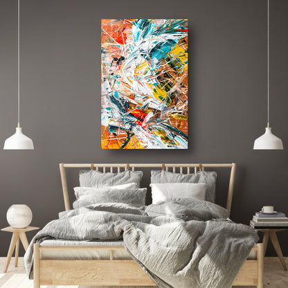 Dynamisch abstract schilderij met kleurrijke lijnen canvas