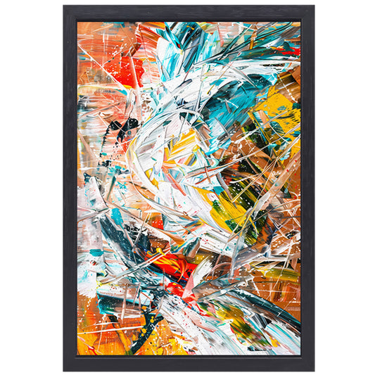 Dynamisch abstract schilderij met kleurrijke lijnen canvas met baklijst
