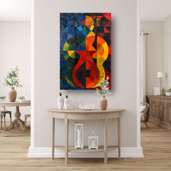 Abstract viool in Kleurrijk geometrische vormen canvas met baklijst