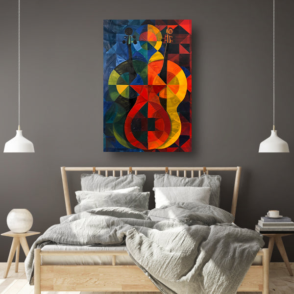 Abstract viool in Kleurrijk geometrische vormen canvas met baklijst