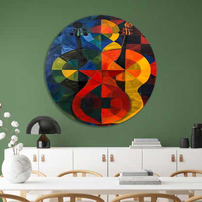 Abstract viool in Kleurrijk geometrische vormen aluminium muurcirkel