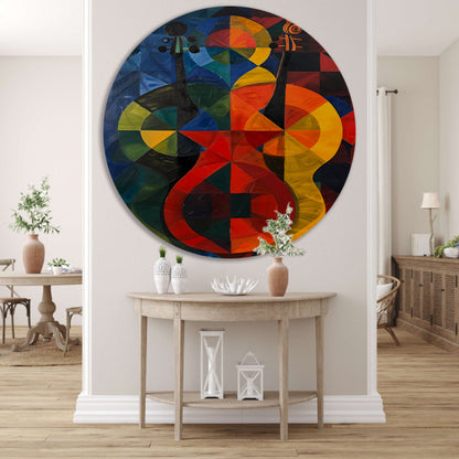 Abstract viool in Kleurrijk geometrische vormen aluminium muurcirkel