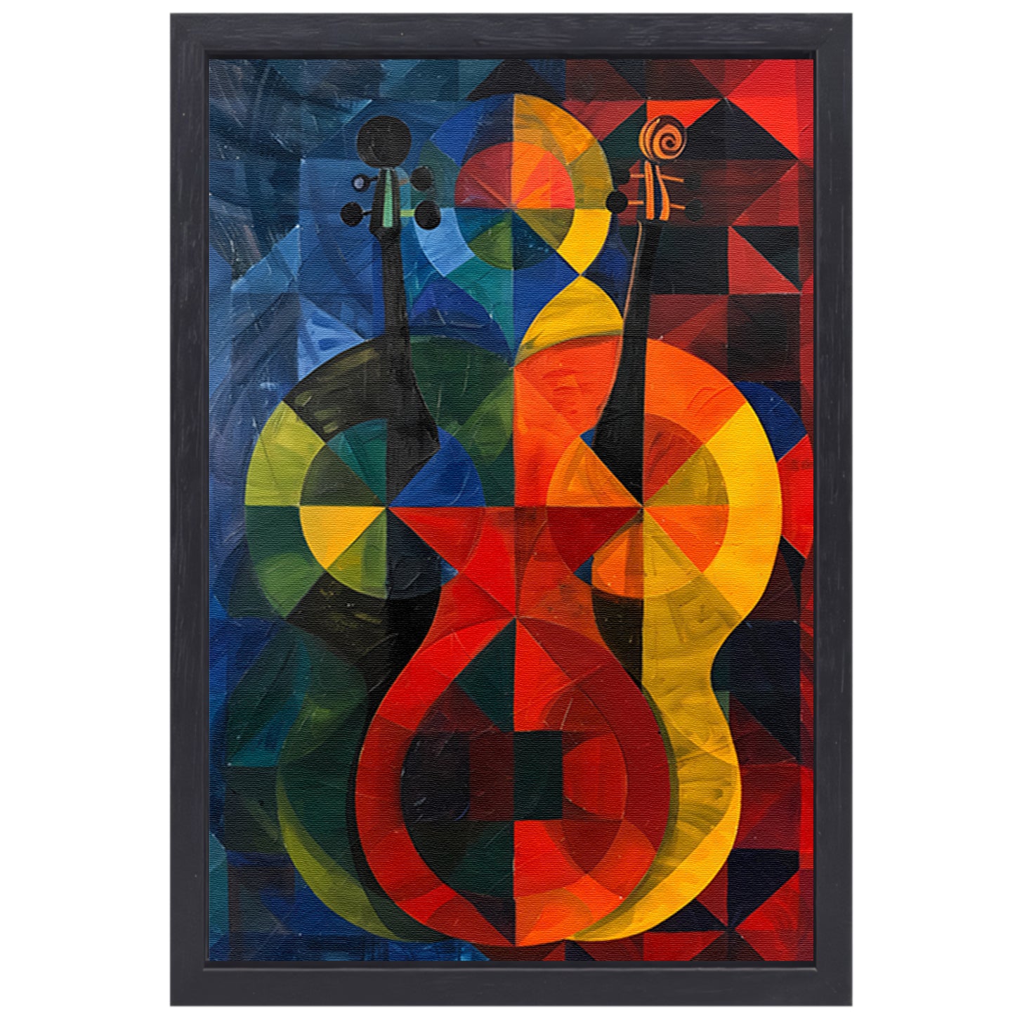 Abstract viool in Kleurrijk geometrische vormen canvas met baklijst