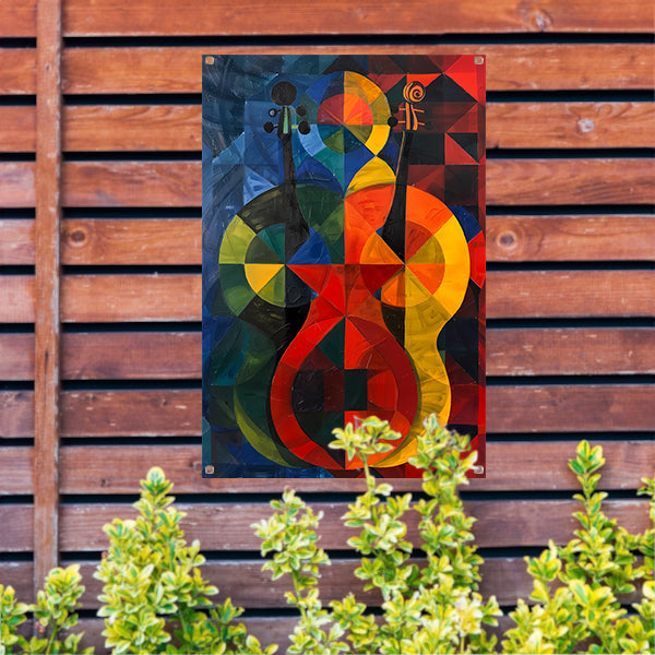 Abstract viool in Kleurrijk geometrische vormen tuinposter