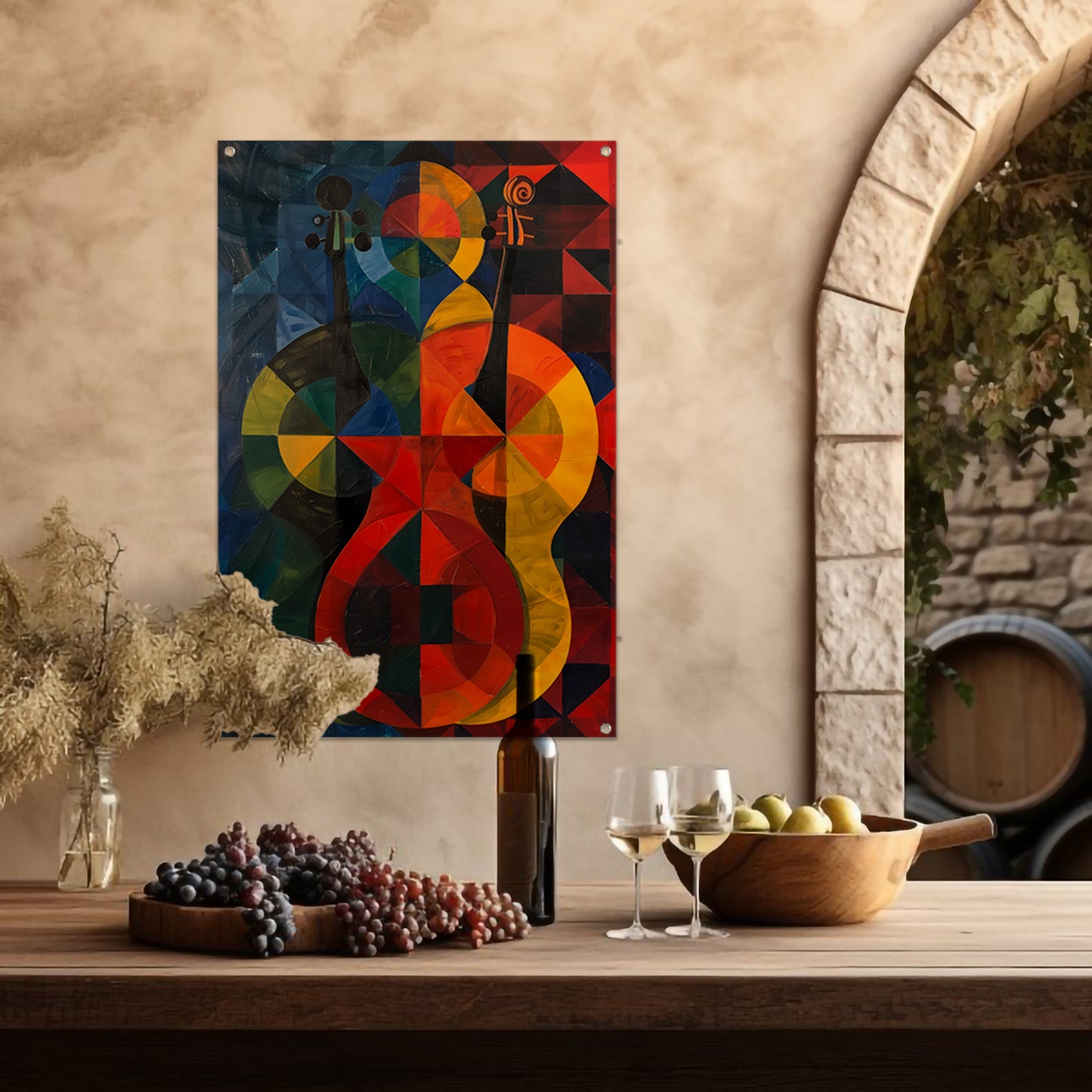 Abstract viool in Kleurrijk geometrische vormen tuinposter