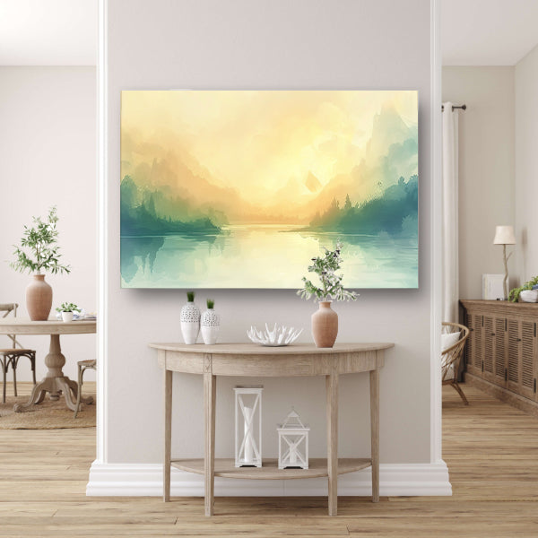 Vredig landschap met mistige heuvels canvas