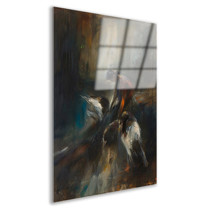 Abstracte voorstelling van vogels en mens acrylglas