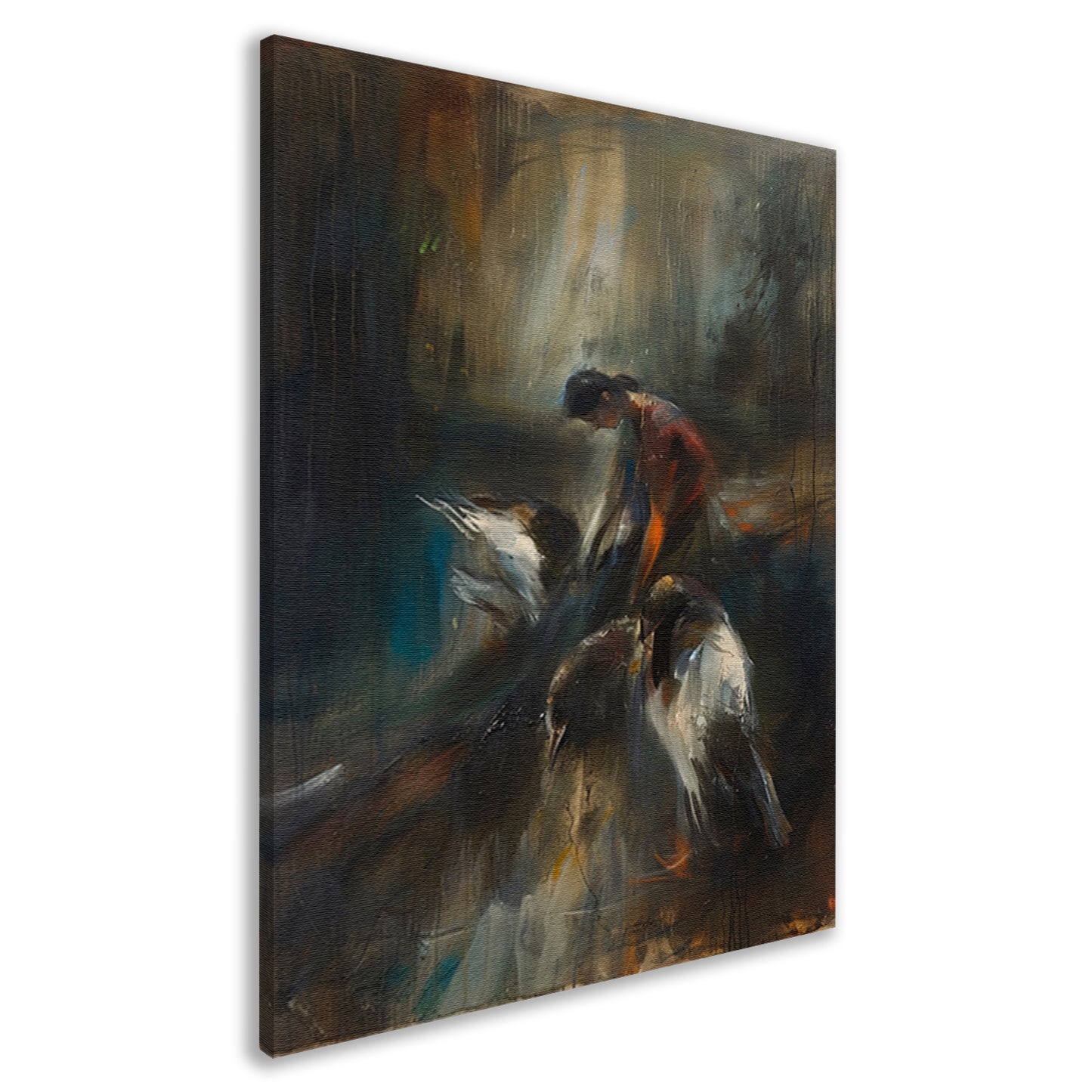 Abstracte voorstelling van vogels en mens canvas