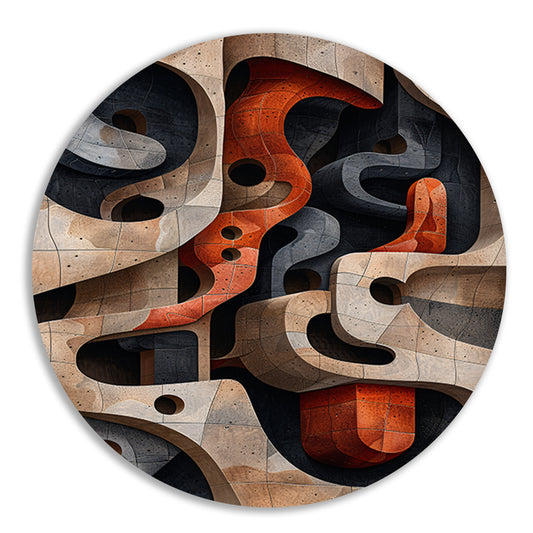 Abstract Doolhof van Vormen en Structuren aluminium muurcirkel