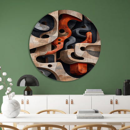 Abstract Doolhof van Vormen en Structuren aluminium muurcirkel