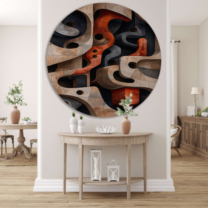 Abstract Doolhof van Vormen en Structuren aluminium muurcirkel