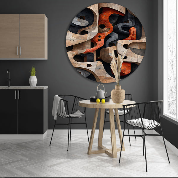 Abstract Doolhof van Vormen en Structuren aluminium muurcirkel
