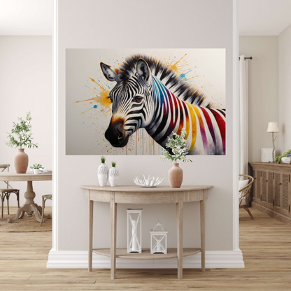 Kleurrijke Zebra Explosie in Moderne Kunst poster
