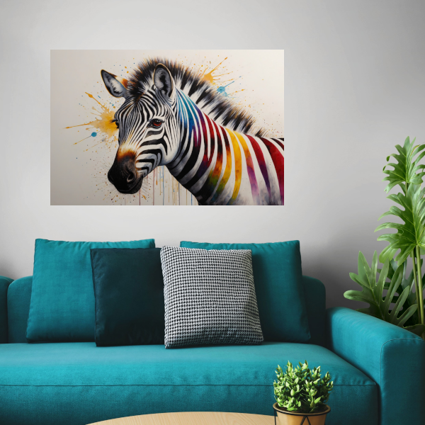 Kleurrijke Zebra Explosie in Moderne Kunst poster