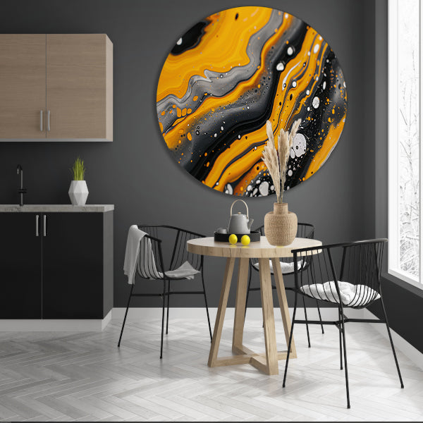 Abstracte schilderij met dynamische kleurenexplosie aluminium muurcirkel