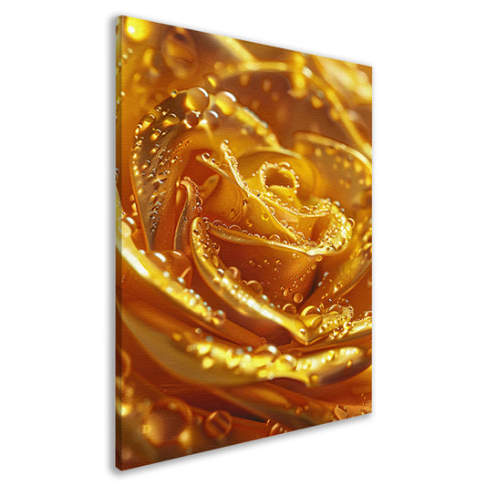 Gouden roos met glinsterende waterdruppels close-up canvas