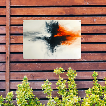 Abstract schilderij van wolf met vurige kleuren tuinposter