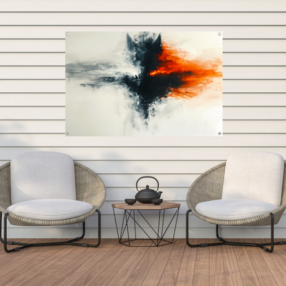 Abstract schilderij van wolf met vurige kleuren tuinposter