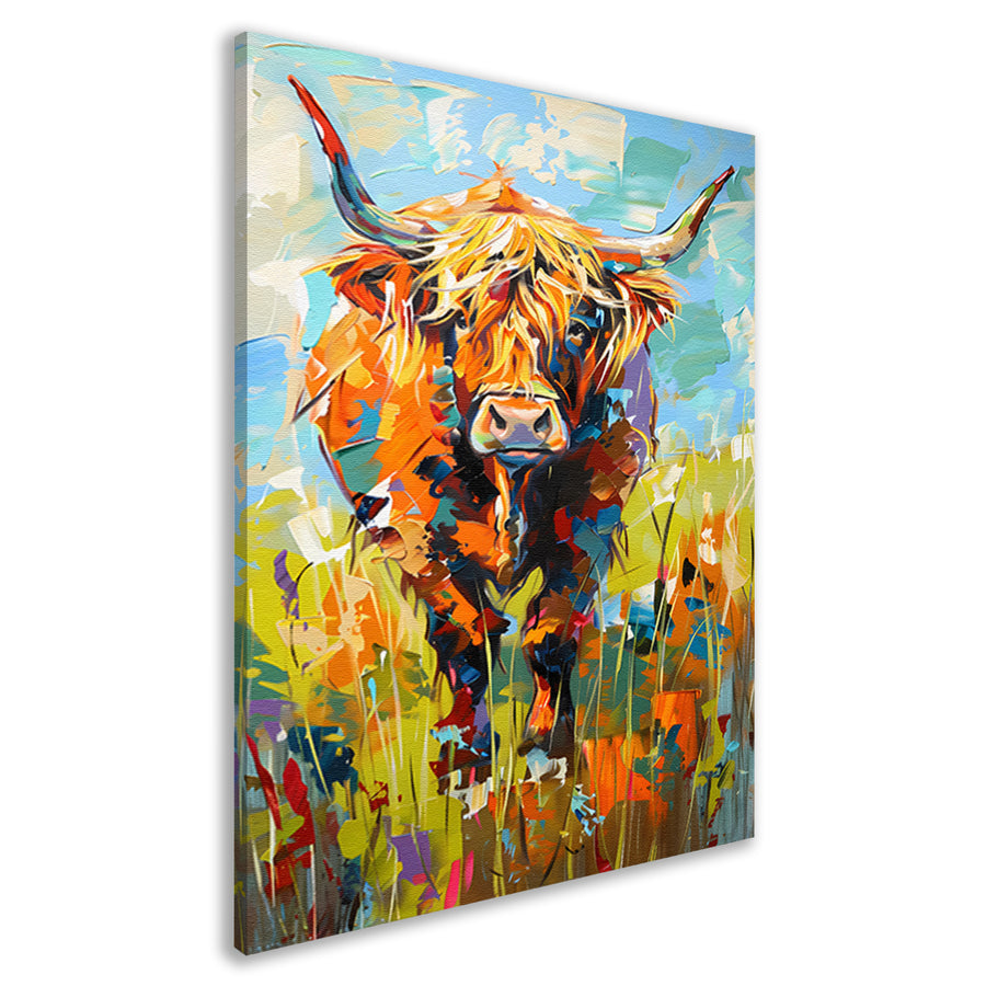 Kleurrijke Schotse hooglander in expressief schilderij canvas