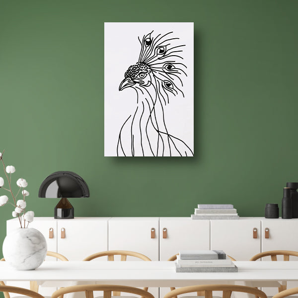 Abstracte Pauw Lijntekening in Zwart en Wit canvas