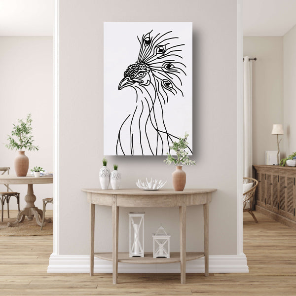 Abstracte Pauw Lijntekening in Zwart en Wit canvas