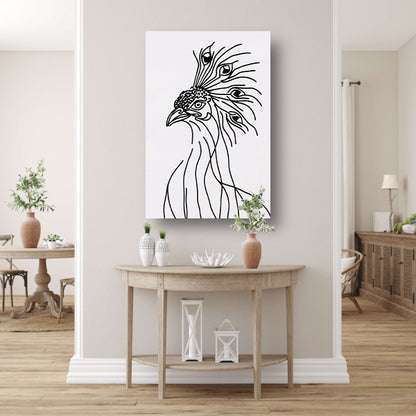 Abstracte Pauw Lijntekening in Zwart en Wit canvas
