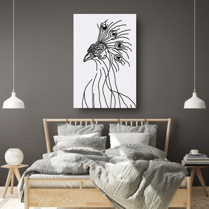 Abstracte Pauw Lijntekening in Zwart en Wit canvas
