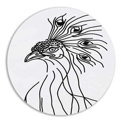 Abstracte Pauw Lijntekening in Zwart en Wit forex muurcirkel