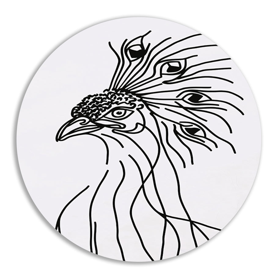 Abstracte Pauw Lijntekening in Zwart en Wit forex muurcirkel