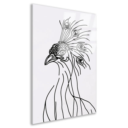 Abstracte Pauw Lijntekening in Zwart en Wit acrylglas