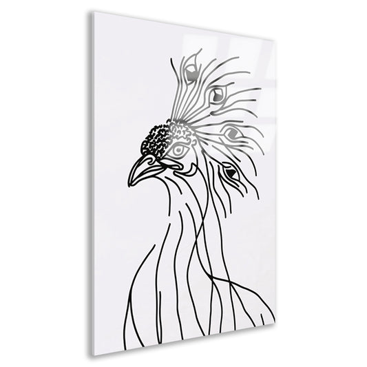 Abstracte Pauw Lijntekening in Zwart en Wit acrylglas