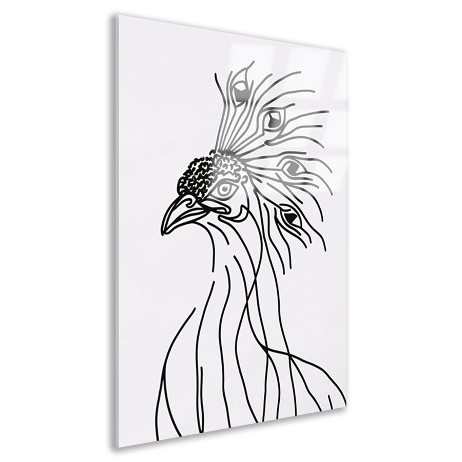 Abstracte Pauw Lijntekening in Zwart en Wit acrylglas