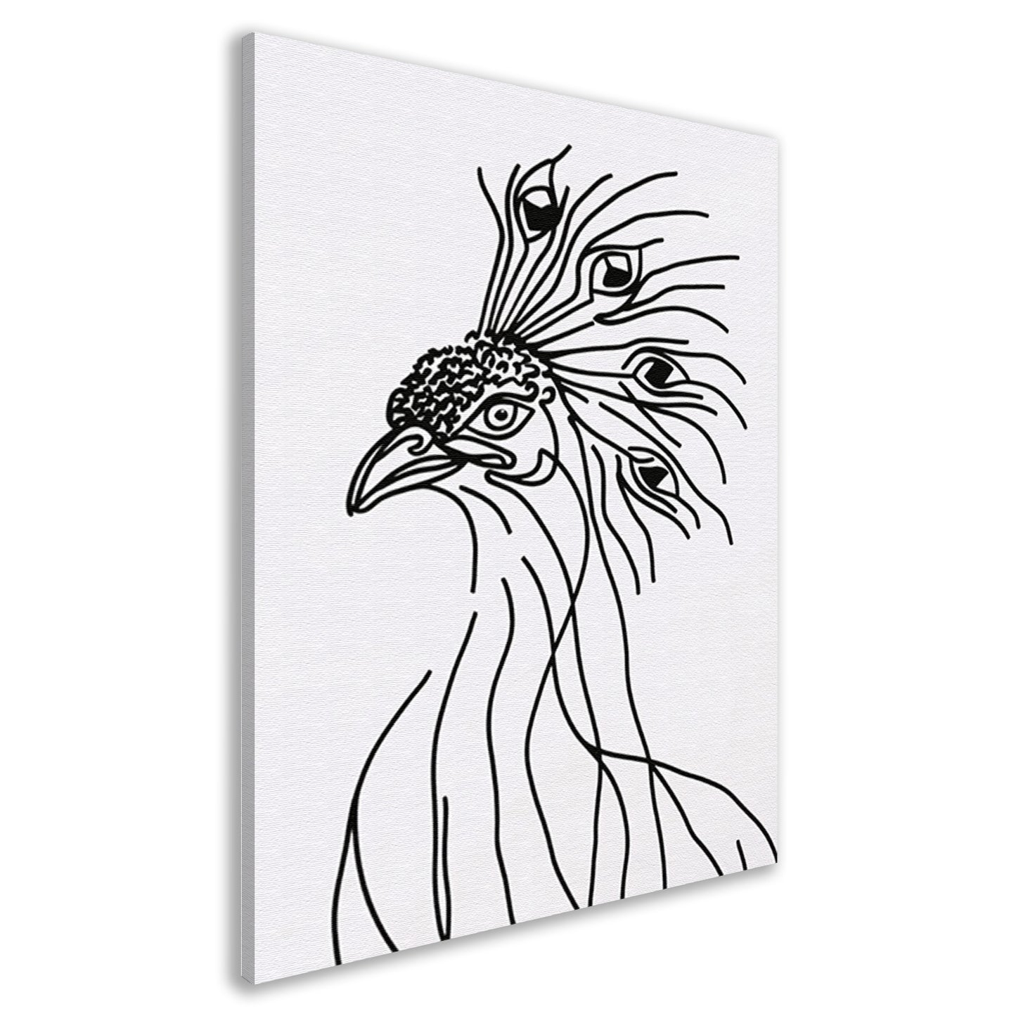 Abstracte Pauw Lijntekening in Zwart en Wit canvas