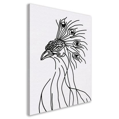 Abstracte Pauw Lijntekening in Zwart en Wit canvas
