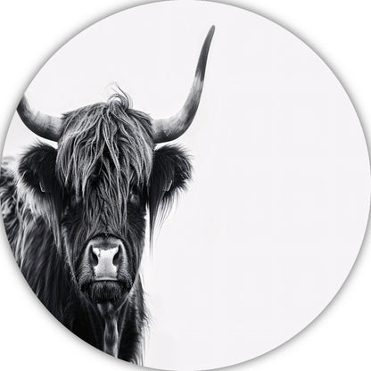 Portret van een Schotse hooglander in zwart-wit aluminium muurcirkel