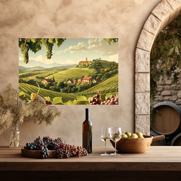 Impressionistische wijngaard met druiven tuinposter