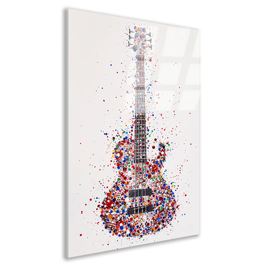 Kleurrijke abstracte gitaar met verfspatten acrylglas