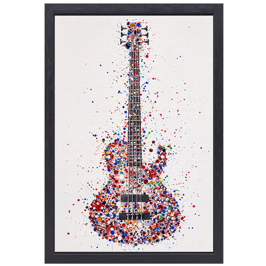 Kleurrijke abstracte gitaar met verfspatten canvas met baklijst