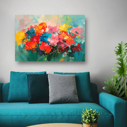 Abstracte kleurrijke bloemenweide olieverfschilderij poster