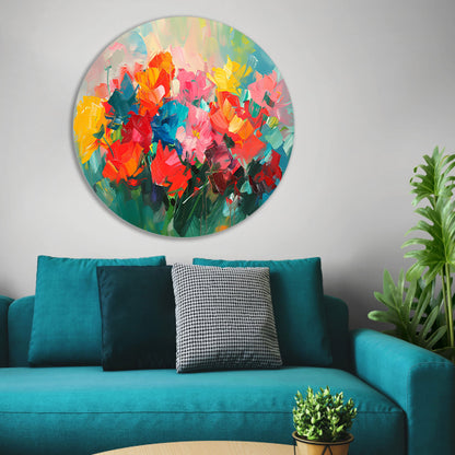 Abstracte kleurrijke bloemenweide olieverfschilderij forex muurcirkel